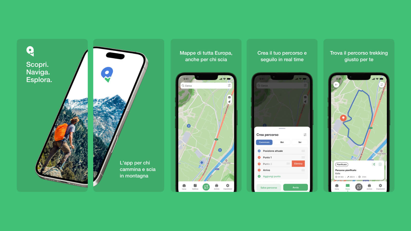 Schermate dell’applicazione mobile Mountain Maps